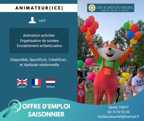 Offre d'emploi - Camping les 3 Lacs du Soleil recrute des animateurs pour la saison 2023