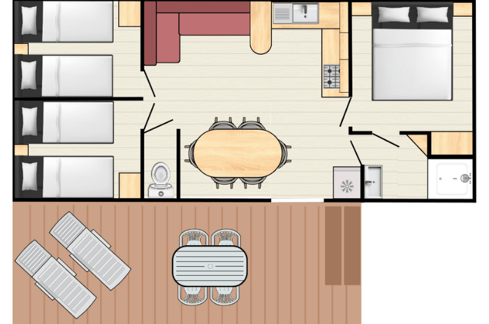 Plan Super Cordelia - Mobil-home 3 chambres pour 6 personnes - Séjour en camping en Isère