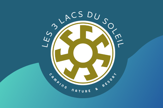 Camping les 3 Lacs du Soleil - Entreprise familiale. Logo roue solaire.