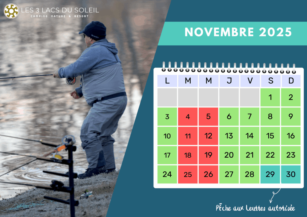 Pêche - Calendrier d'ouverture au domaine des 3 lacs du soleil à Trept en Isère - Pêche à la mouche & Pêche à la carpe