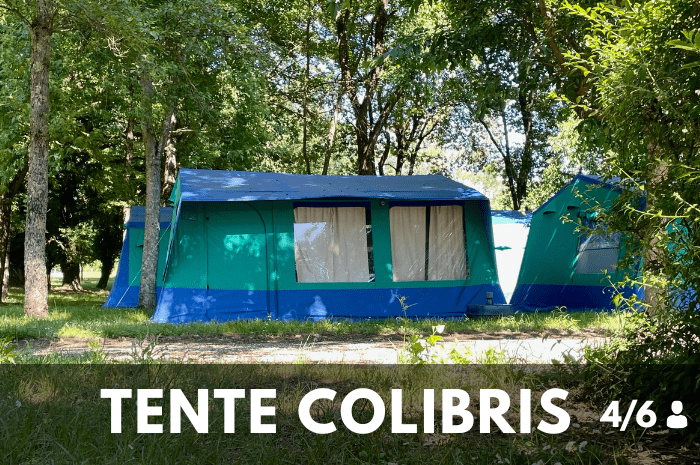 Location de tente aménagée sans salle de bain pour 6 personnes au camping les 3 lacs du soleil, en Isère, proche de Lyon.